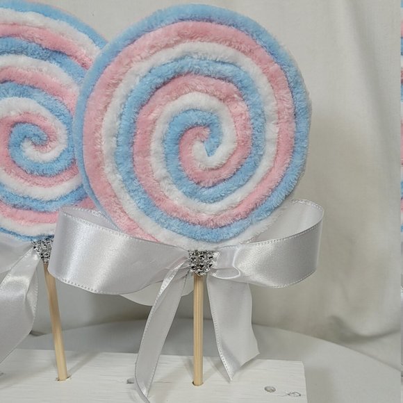 Decorative Velvety Yarn Baby Blue, Pink, &‎ White Lollipop - Picture 4 of 4